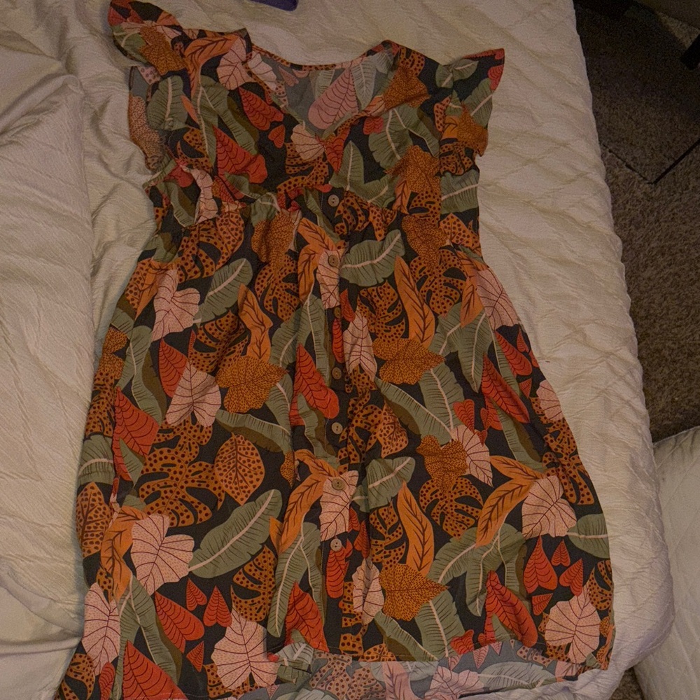 Floral Leaf Print Dress